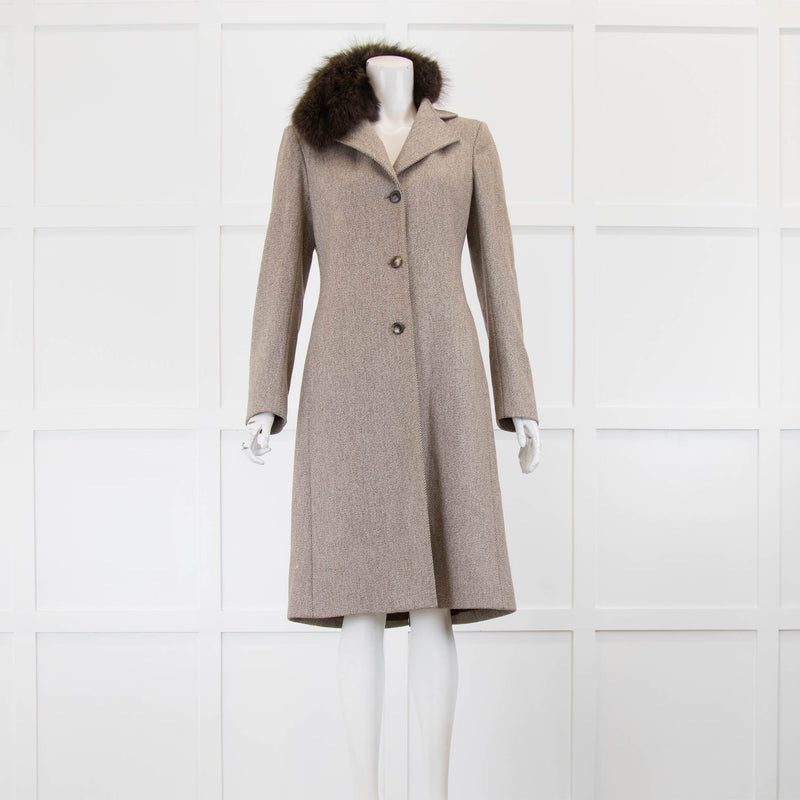 Loro Piana Brown Tweed coat with Detachable Collar