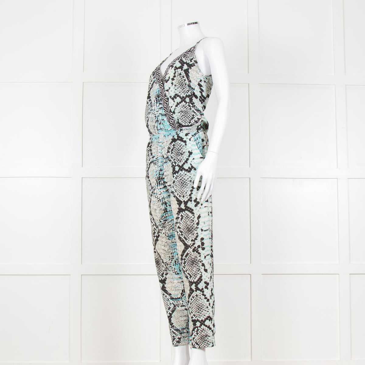 Hale Bob Turquoise Snake Print V Neck Jumpsuit