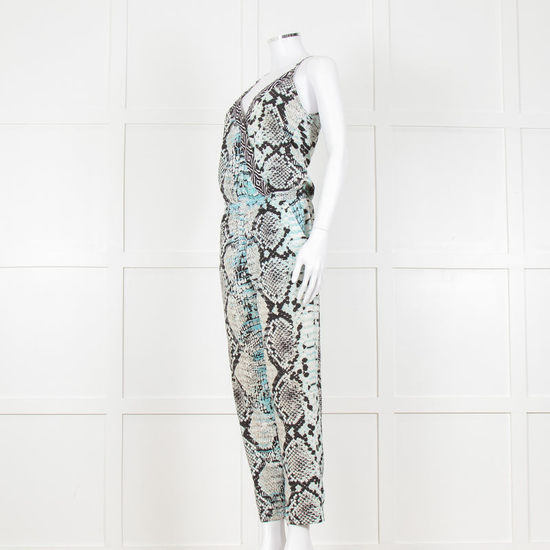 Hale Bob Turquoise Snake Print V Neck Jumpsuit