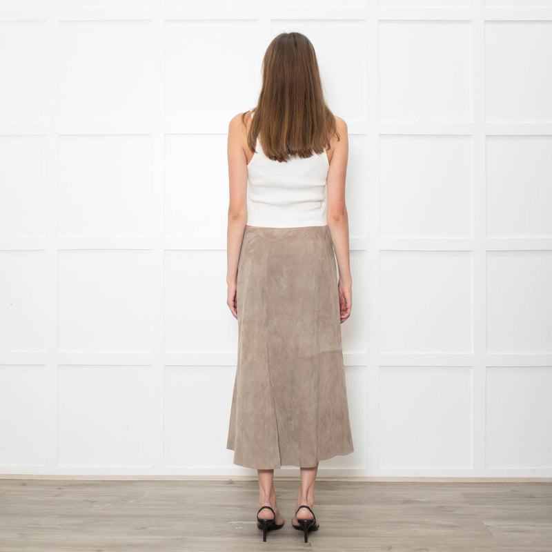 Theory Mushroom Tone Suede Aline Skirt