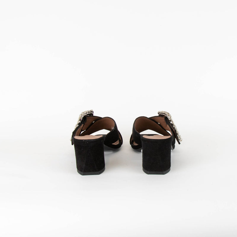 Tabitha Simmons Black Suede Crystal Buckle Mule