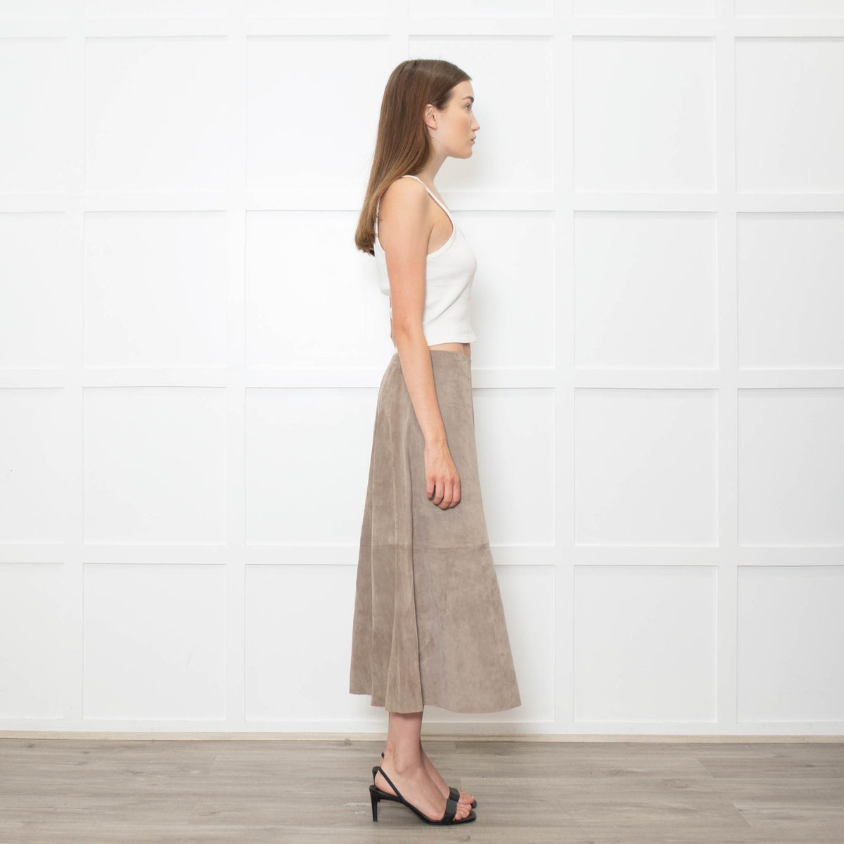 Theory Mushroom Tone Suede Aline Skirt