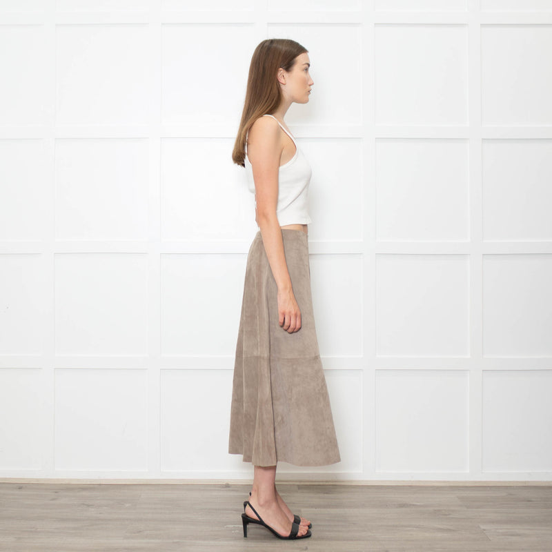 Theory Mushroom Tone Suede Aline Skirt