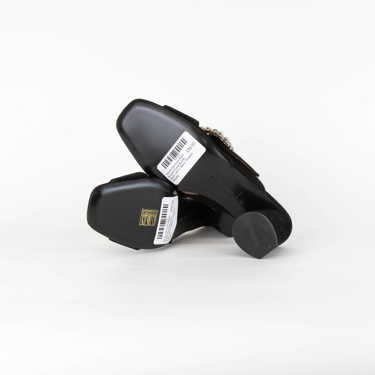 Tabitha Simmons Black Suede Crystal Buckle Mule