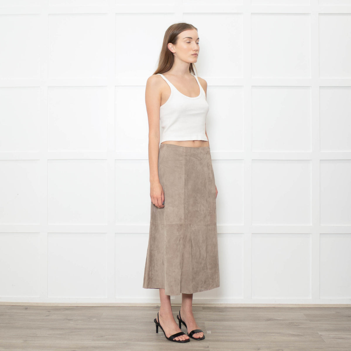 Theory Mushroom Tone Suede Aline Skirt