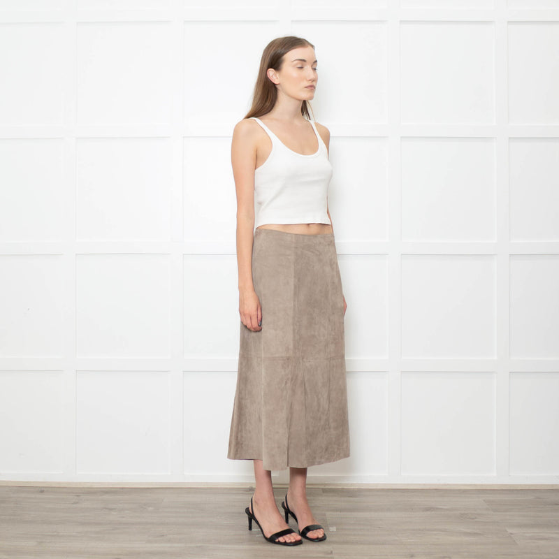 Theory Mushroom Tone Suede Aline Skirt