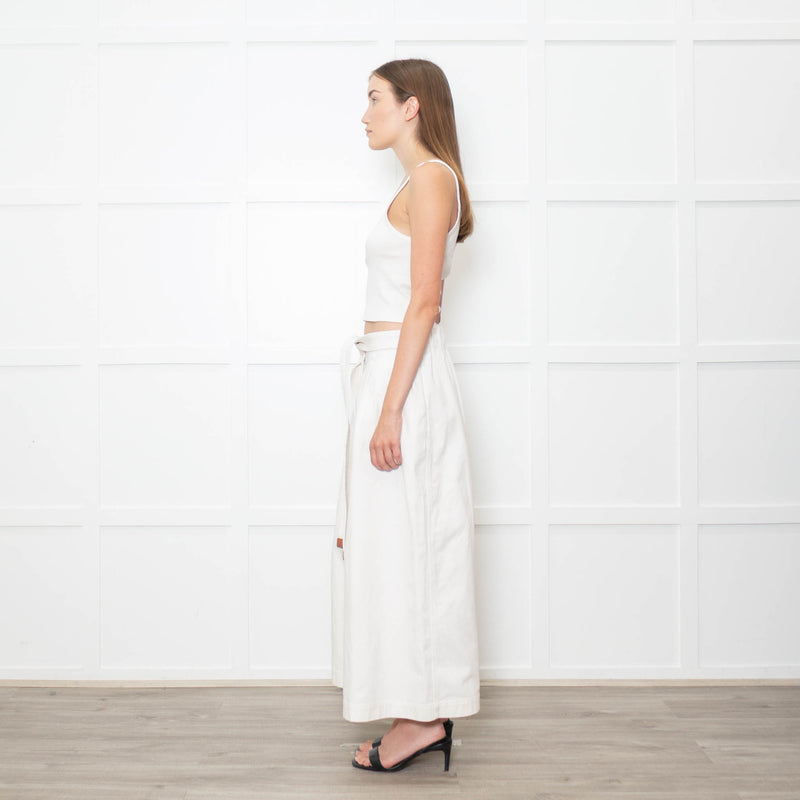 Loewe White Denim Belted Wide Crop Trousers
