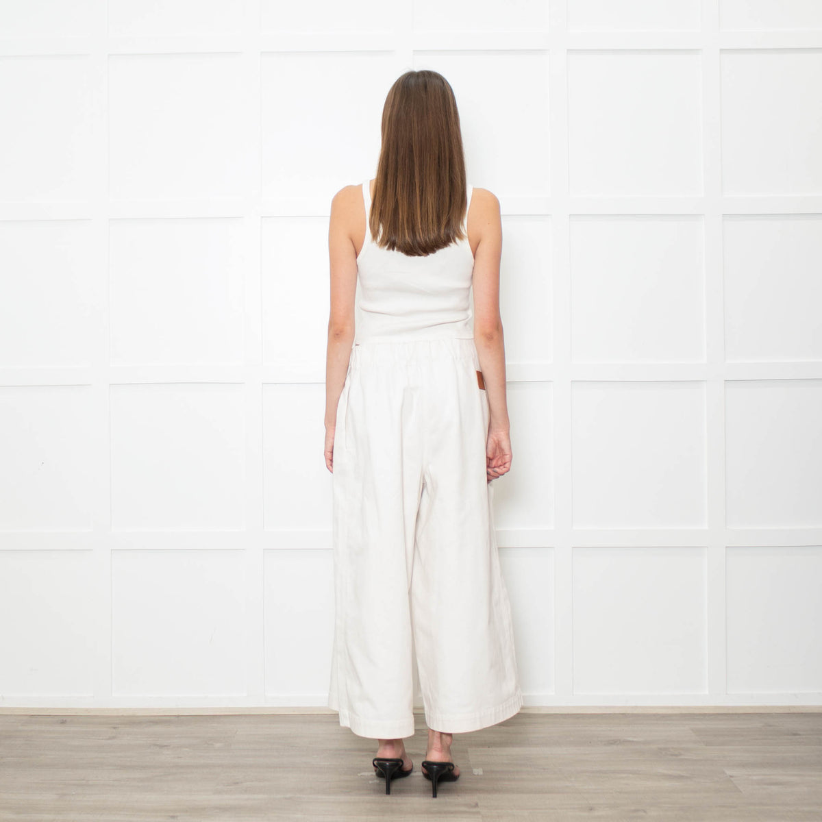 Loewe White Denim Belted Wide Crop Trousers