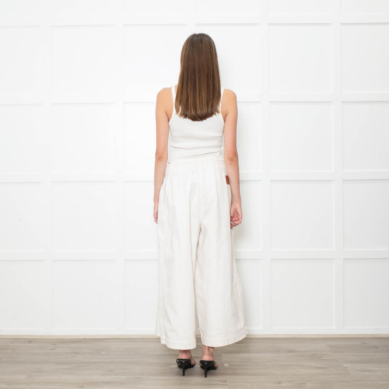Loewe White Denim Belted Wide Crop Trousers