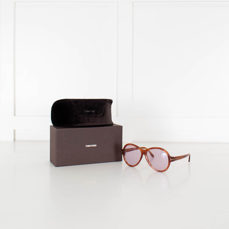 Tom Ford Brown Aviator Style Sunglasses With Purple Lens