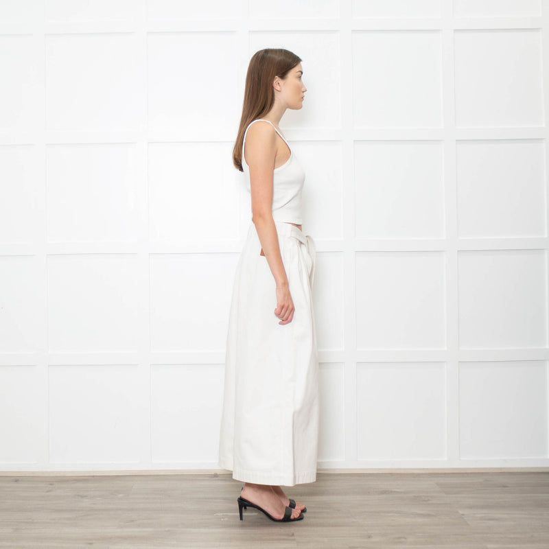 Loewe White Denim Belted Wide Crop Trousers