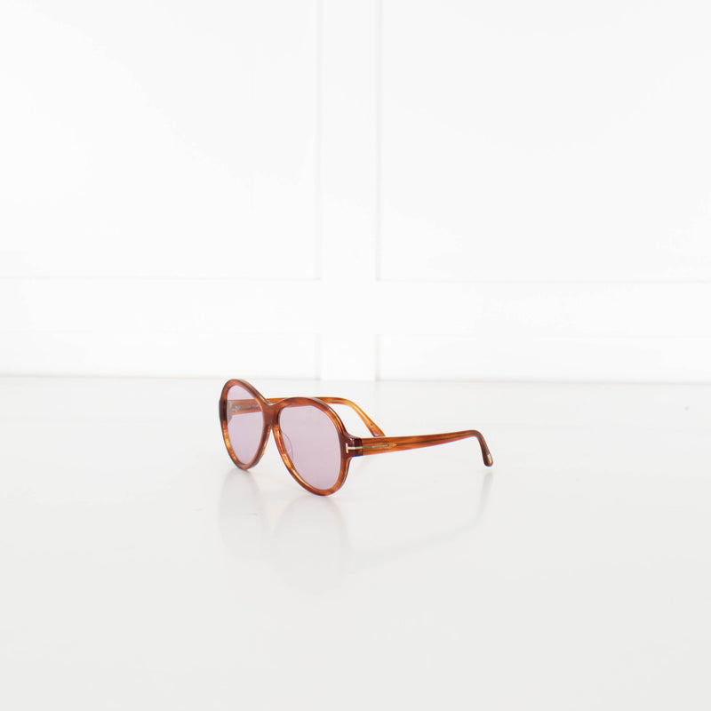 Tom Ford Brown Aviator Style Sunglasses With Purple Lens