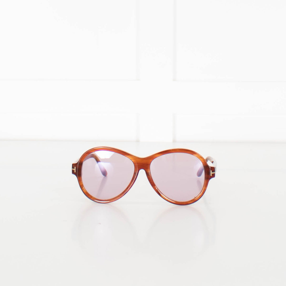 Tom Ford Brown Aviator Style Sunglasses With Purple Lens