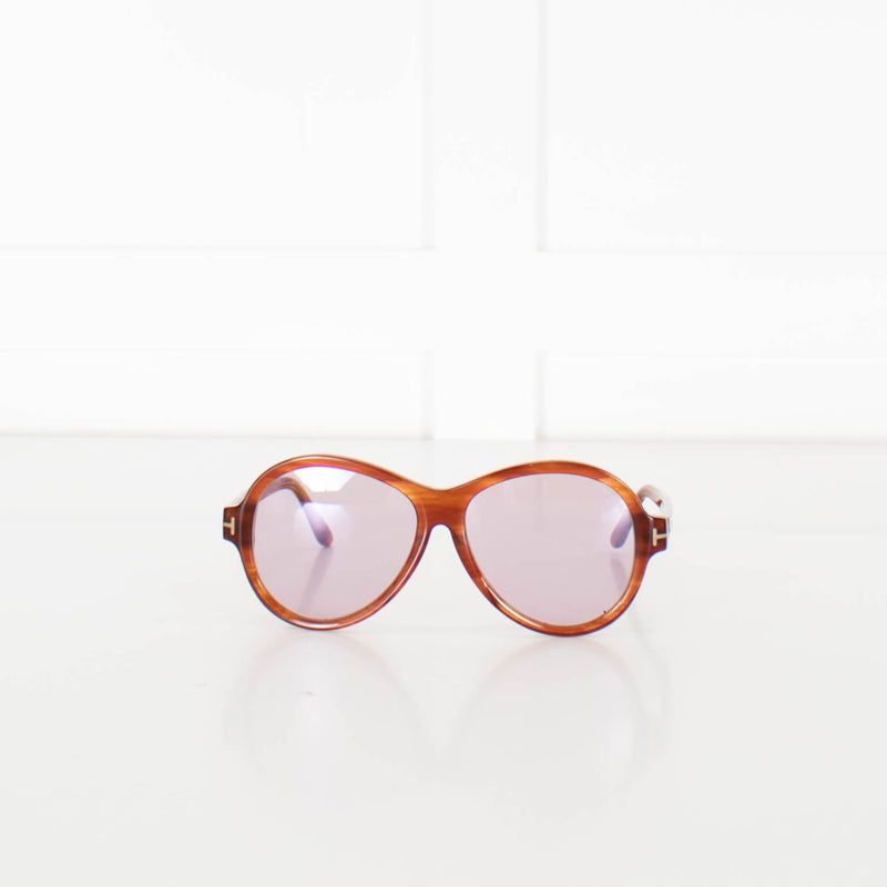 Tom Ford Brown Aviator Style Sunglasses With Purple Lens