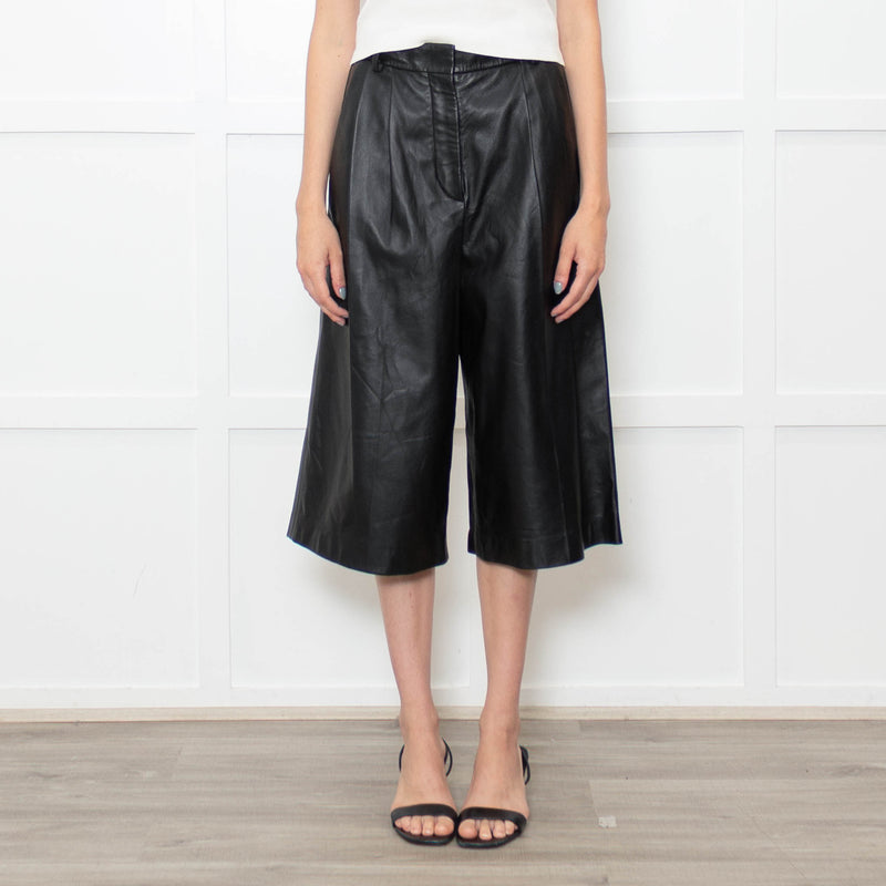 Joseph Black Leather Pleated Culottes