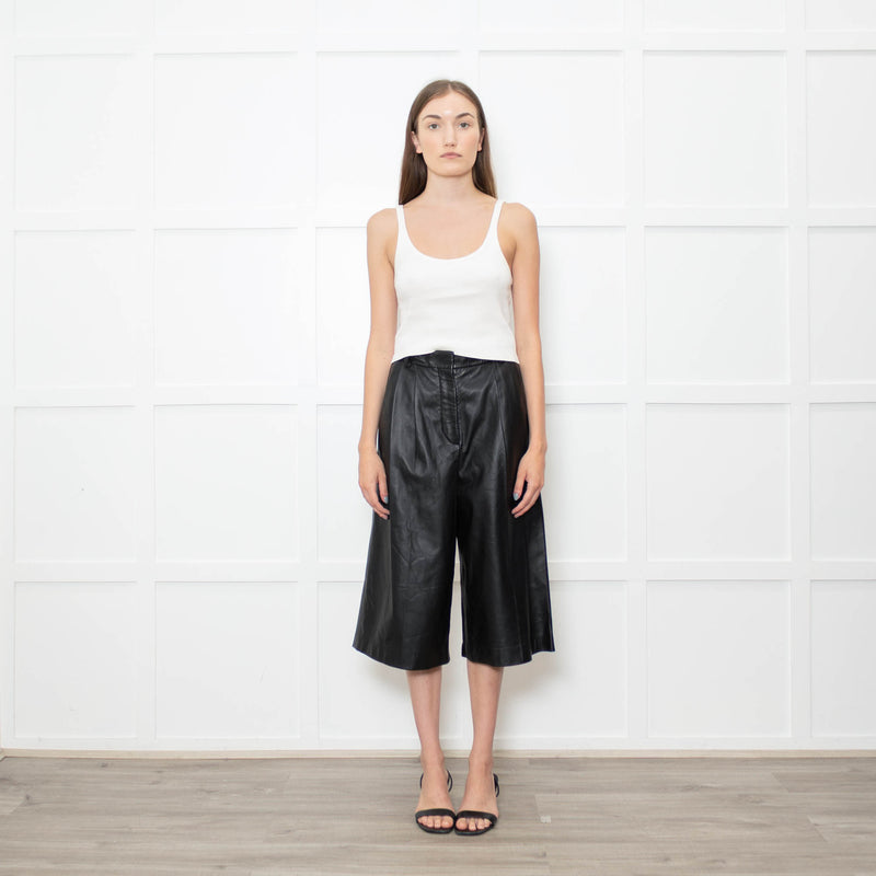 Joseph Black Leather Pleated Culottes