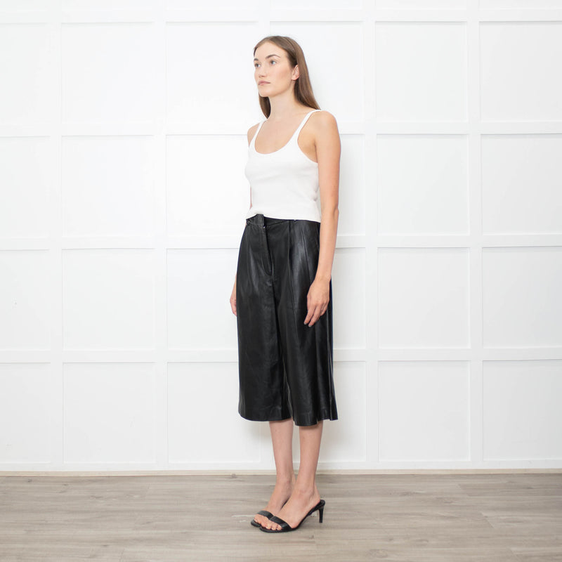 Joseph Black Leather Pleated Culottes
