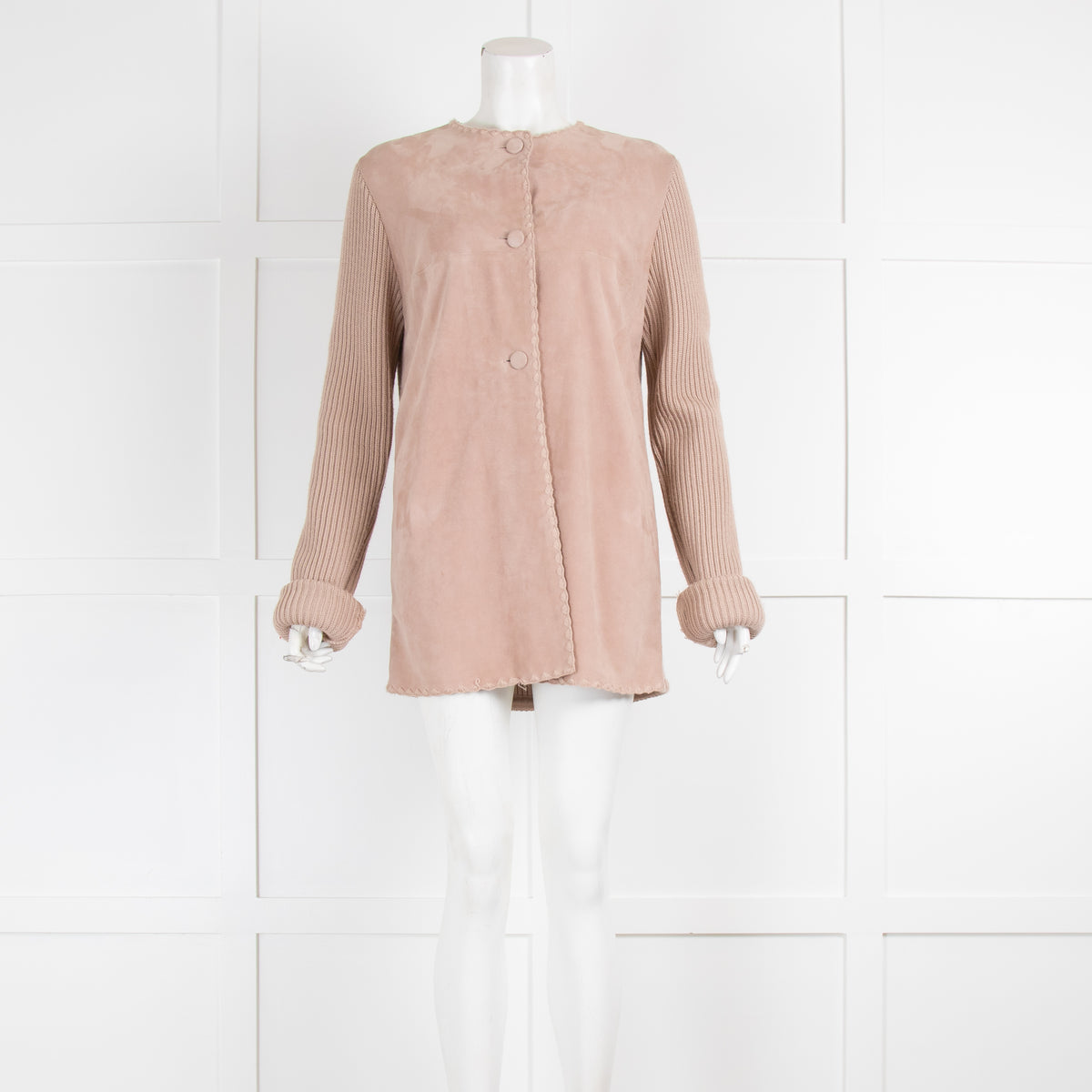 Joseph Beige Suede Cardigan with Knitted Sleeves