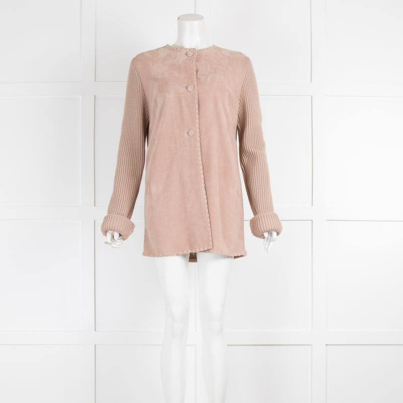 Joseph Beige Suede Cardigan with Knitted Sleeves