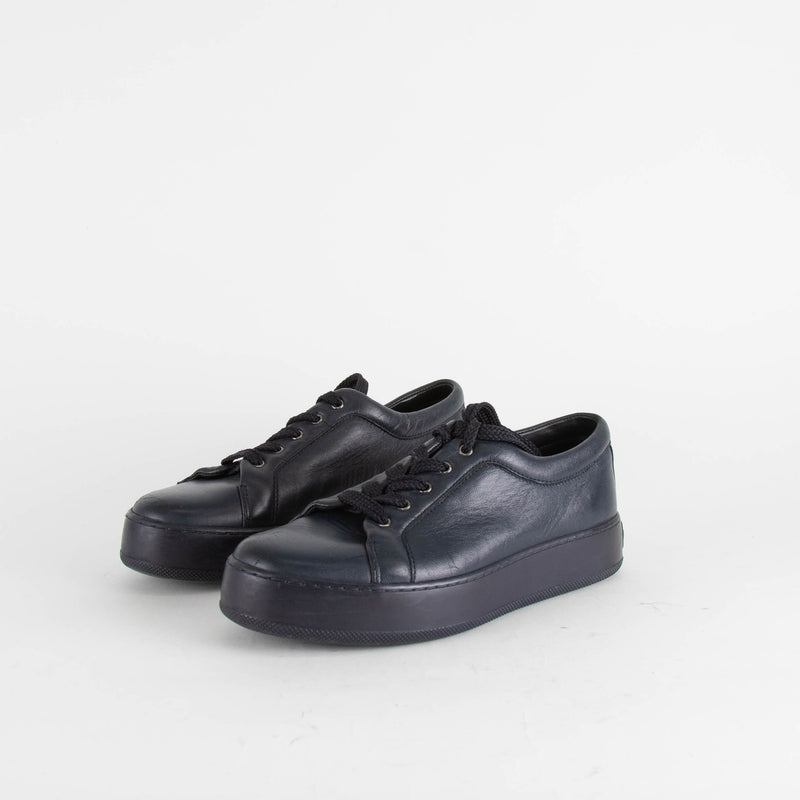 Max Mara Navy Blue Leather Lace Up Trainers