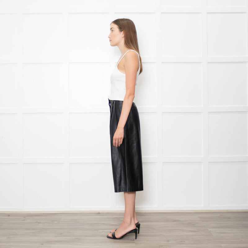 Joseph Black Leather Pleated Culottes