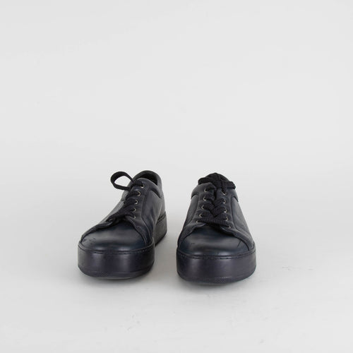 Max Mara Navy Blue Leather Lace Up Trainers