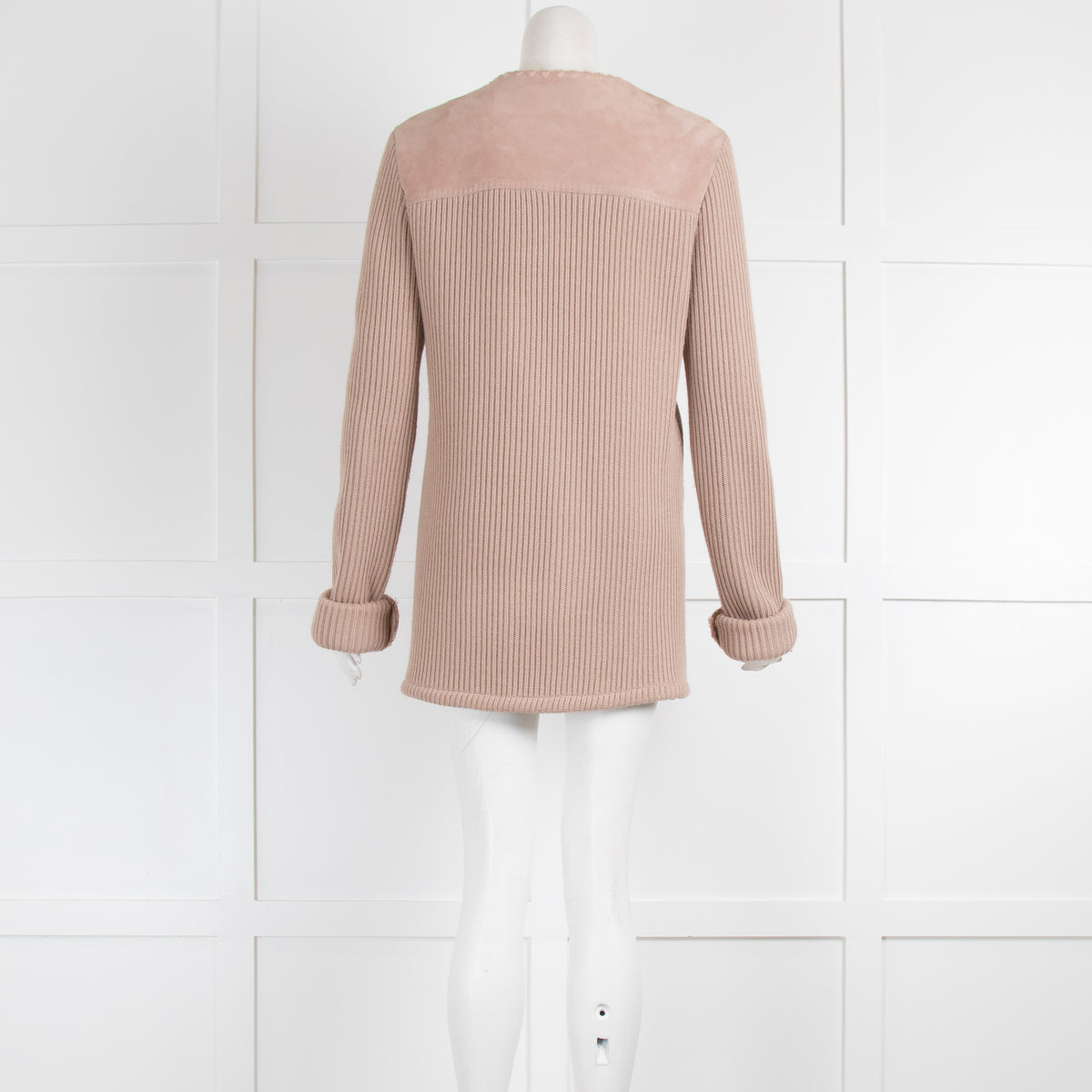 Joseph Beige Suede Cardigan with Knitted Sleeves