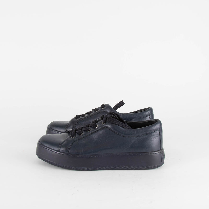 Max Mara Navy Blue Leather Lace Up Trainers