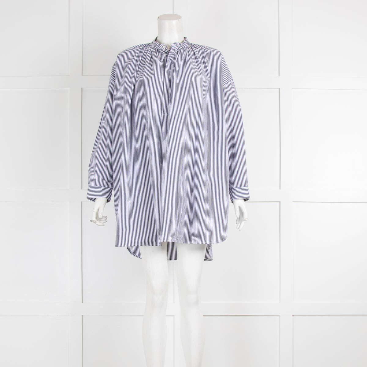 Veritecoeur White Blue Striped Oversized Shirt Top