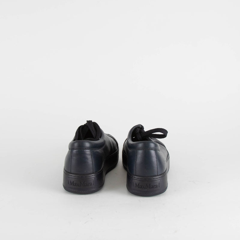 Max Mara Navy Blue Leather Lace Up Trainers