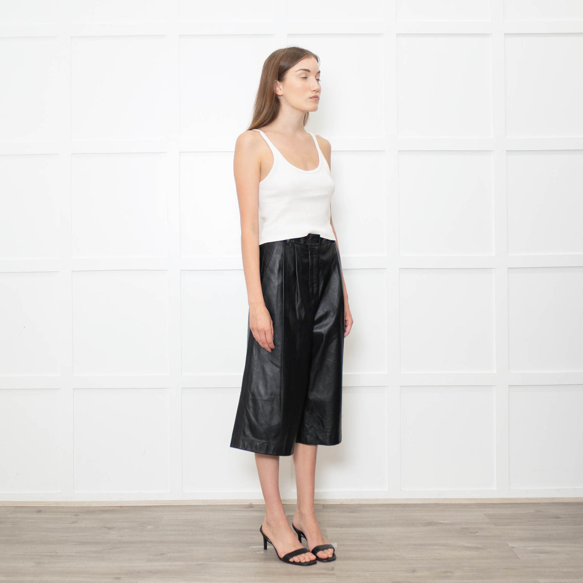 Joseph Black Leather Pleated Culottes