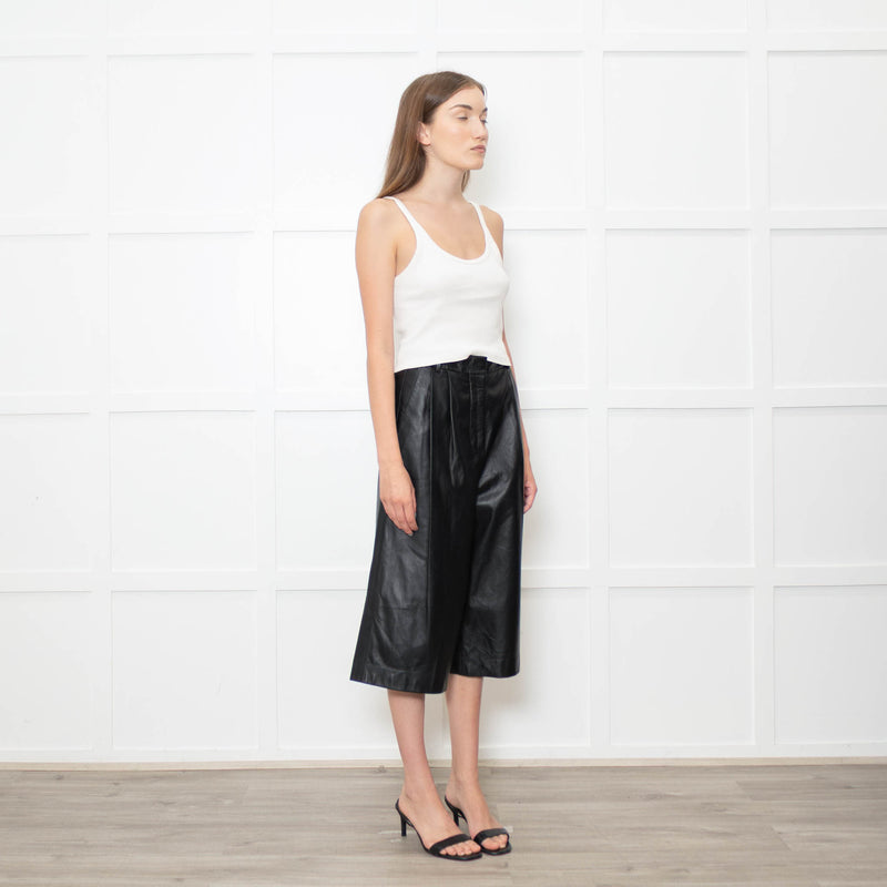 Joseph Black Leather Pleated Culottes