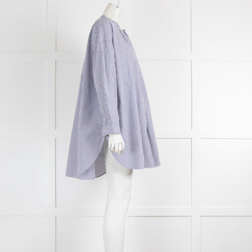 Veritecoeur White Blue Striped Oversized Shirt Top