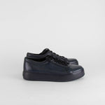 Max Mara Navy Blue Leather Lace Up Trainers