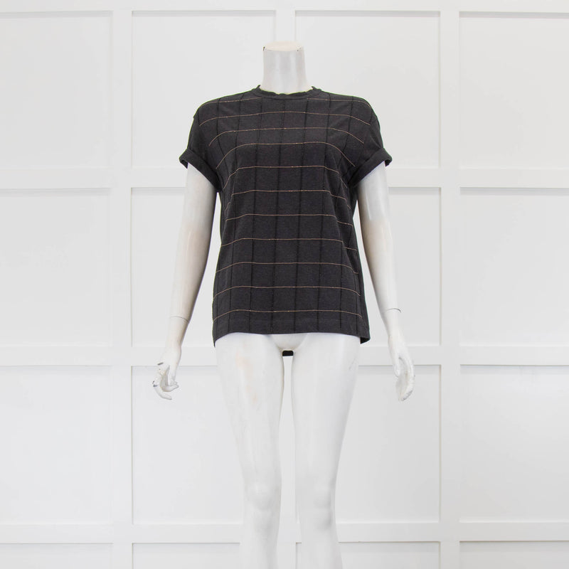 Brunello Cucinelli Grey T Shirt With Check Bead Detail