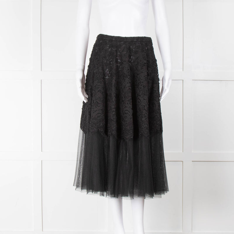 No 21 Black Lace Skirt with Organza Trim