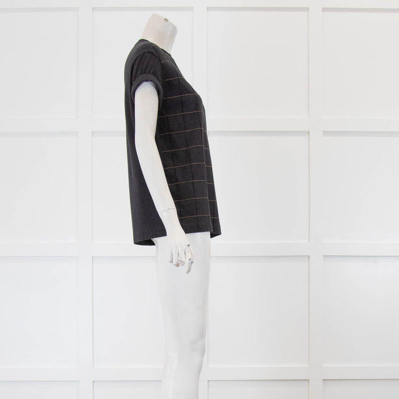 Brunello Cucinelli Grey T Shirt With Check Bead Detail