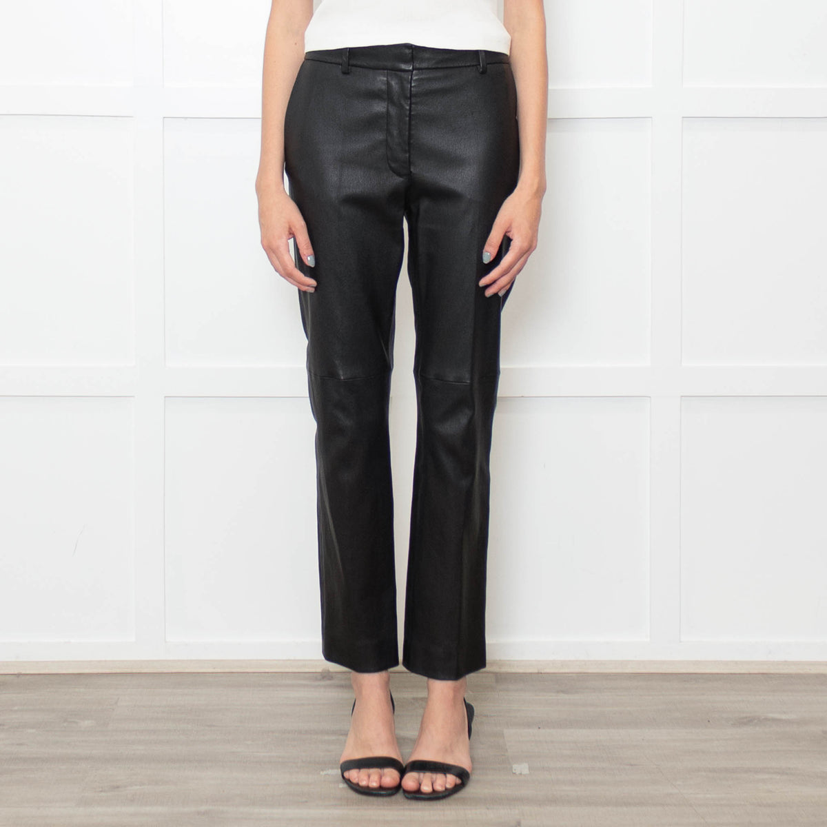 Joseph Black Stretch Leather Straight Leg Trousers