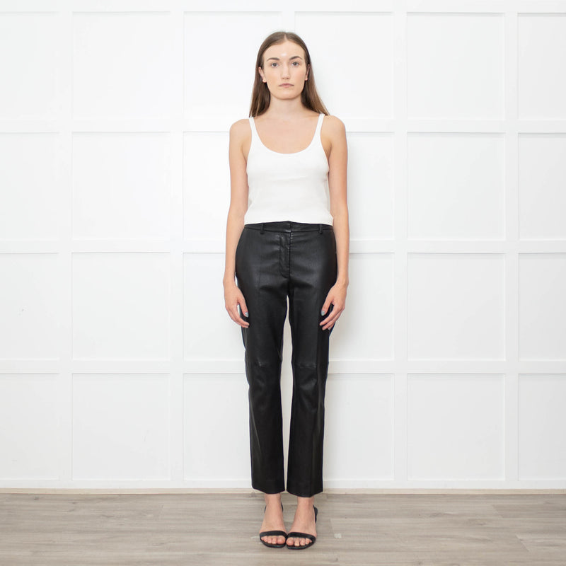 Joseph Black Stretch Leather Straight Leg Trousers