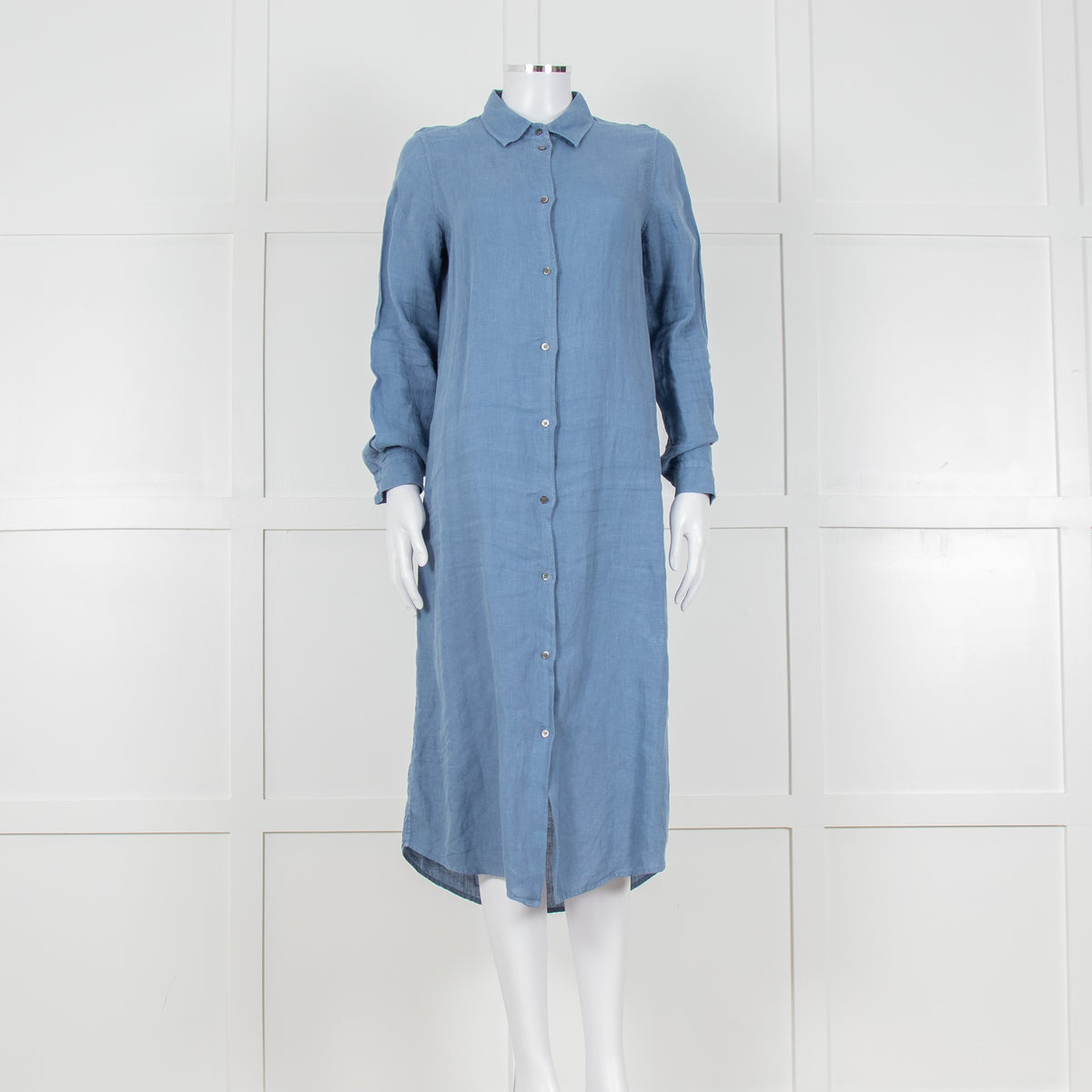 Le Sirenuse Blue Linen Midi Shirt Dress