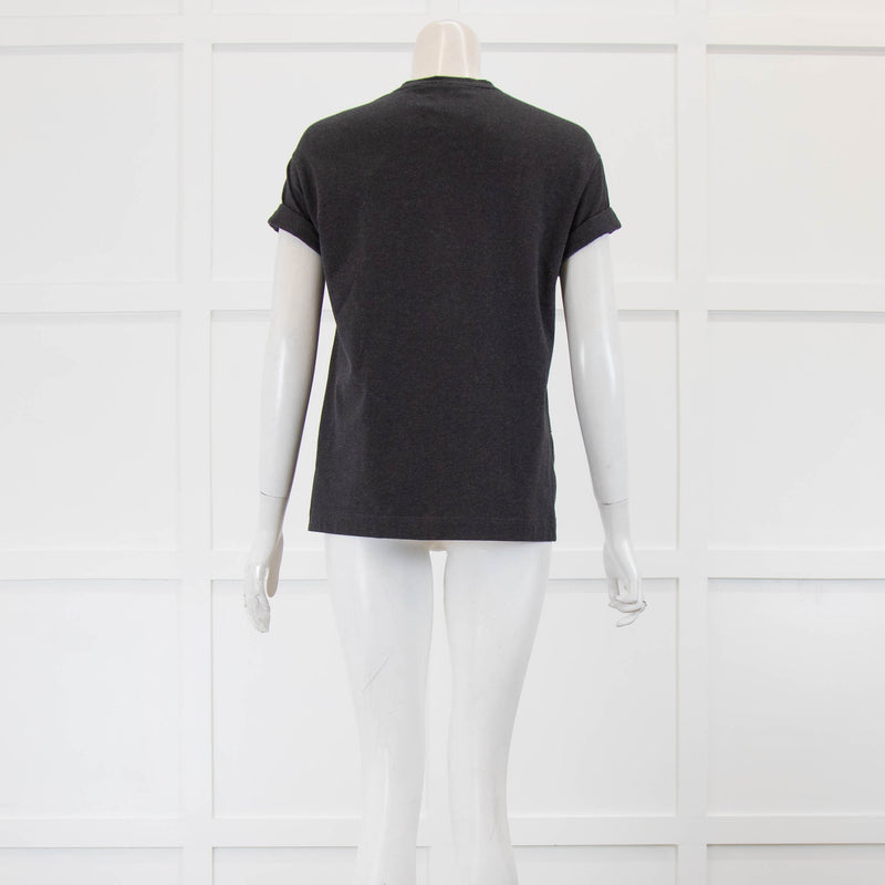 Brunello Cucinelli Grey T Shirt With Check Bead Detail