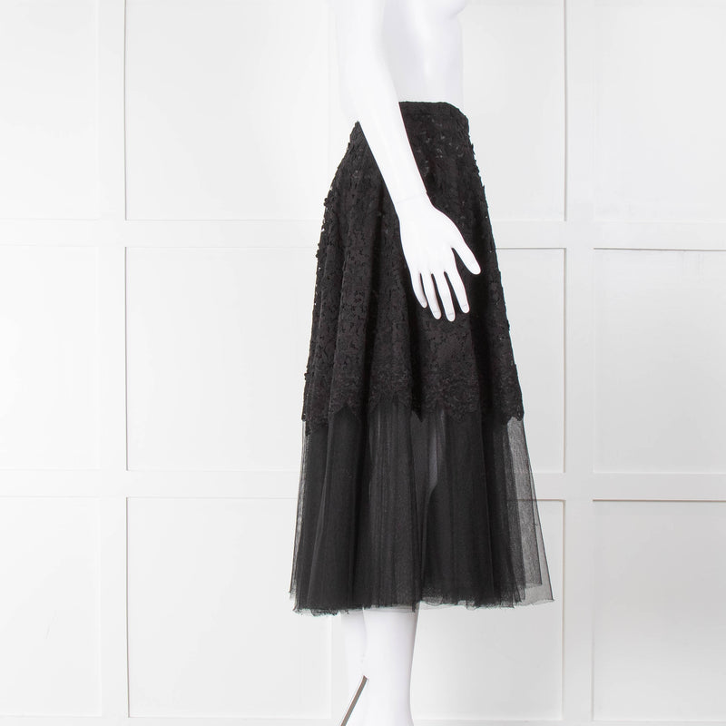 No 21 Black Lace Skirt with Organza Trim