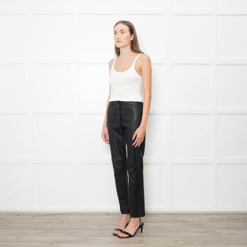 Joseph Black Stretch Leather Straight Leg Trousers