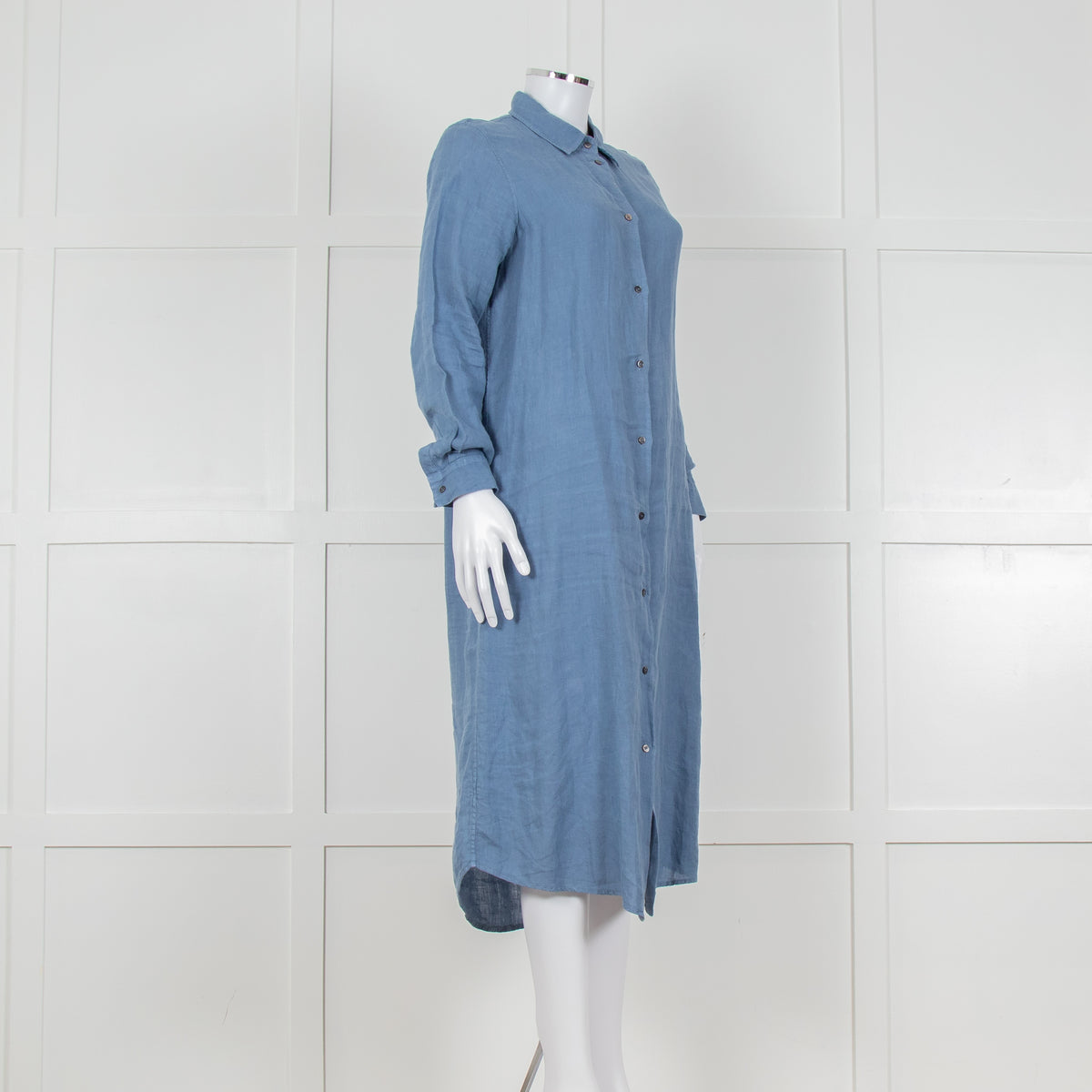 Le Sirenuse Blue Linen Midi Shirt Dress
