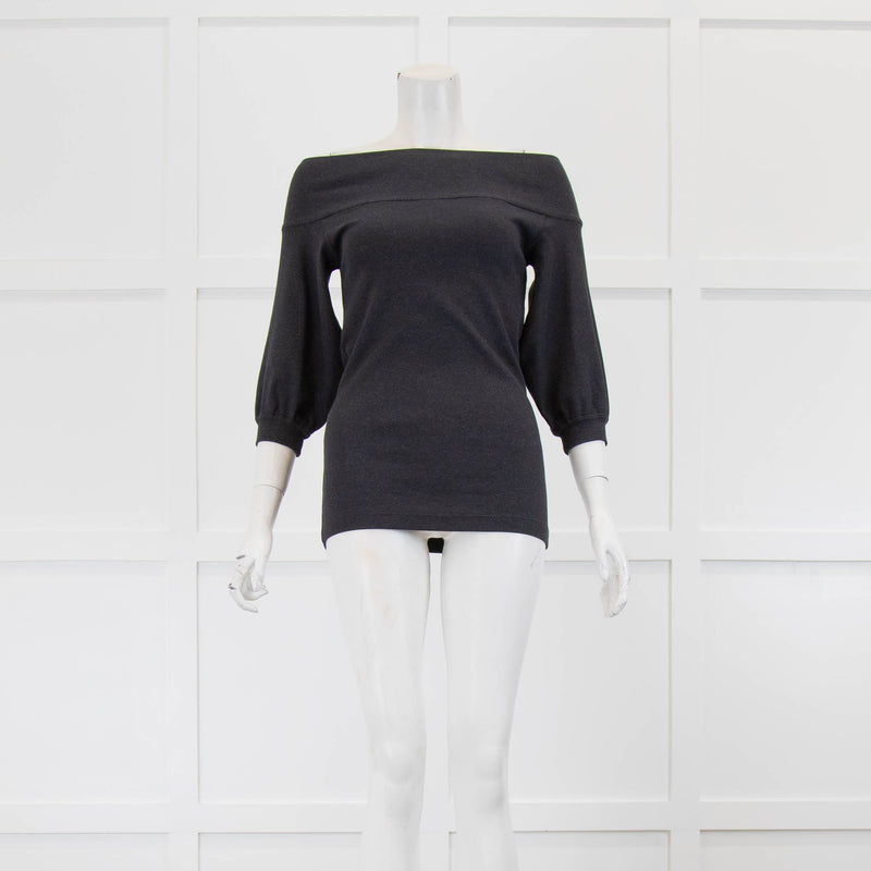 Brunello Cucinelli Grey Off Shoulder TShirt