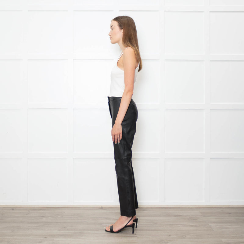 Joseph Black Stretch Leather Straight Leg Trousers