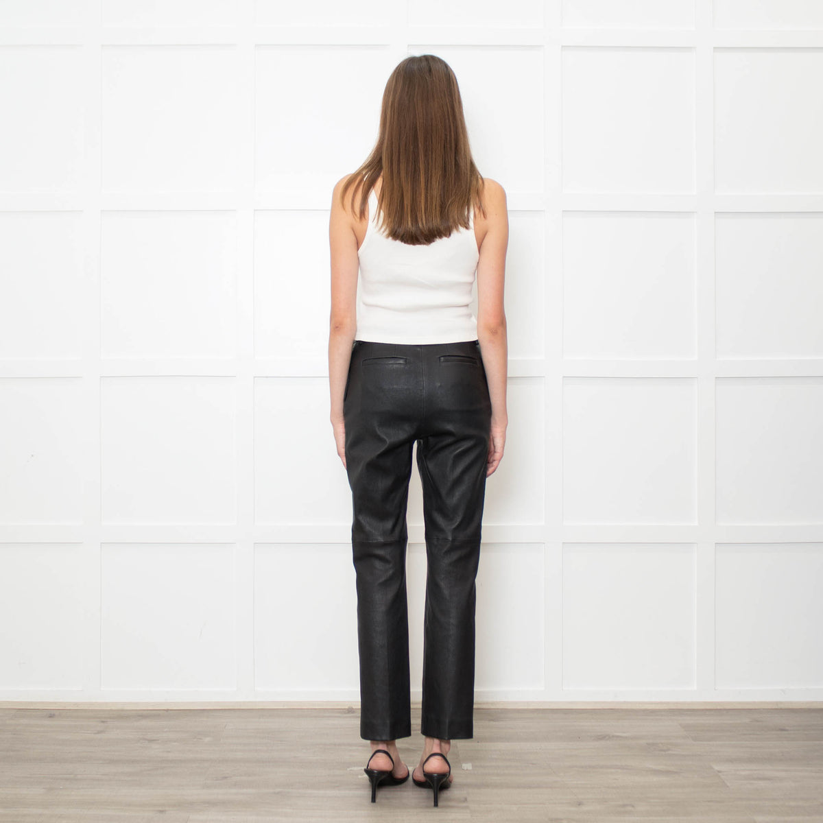 Joseph Black Stretch Leather Straight Leg Trousers