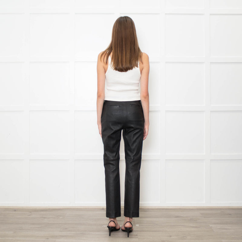 Joseph Black Stretch Leather Straight Leg Trousers