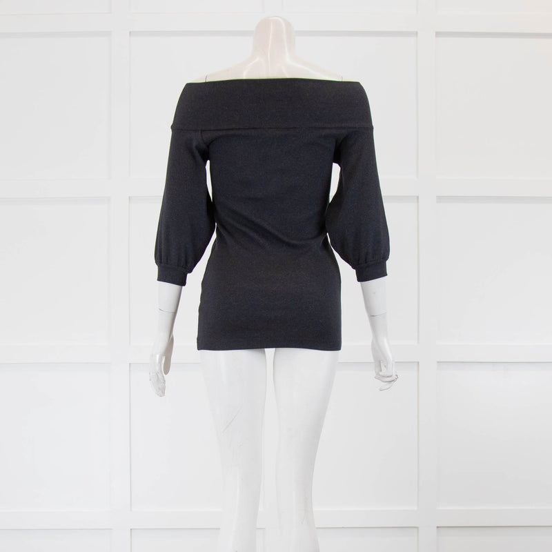 Brunello Cucinelli Grey Off Shoulder TShirt