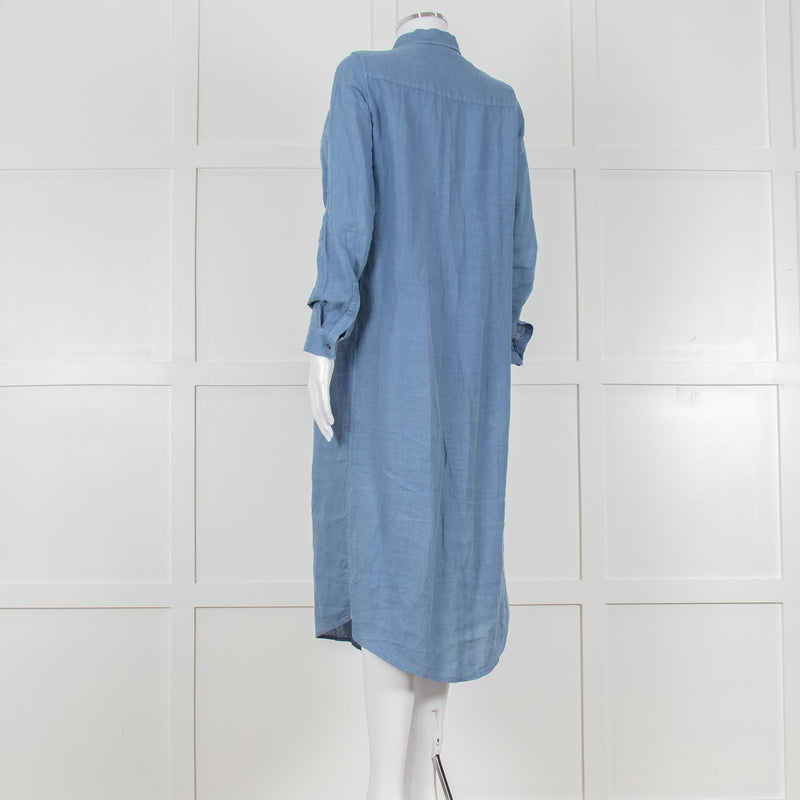 Le Sirenuse Blue Linen Midi Shirt Dress